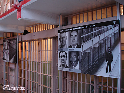 PHoto I took on my visit to Alcatraz Island prison. Showing cell blocks and faces of famous prisoners when it was open as a working prison.