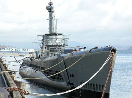 PHoto of the USS Pampanito ship docked in San Francisco